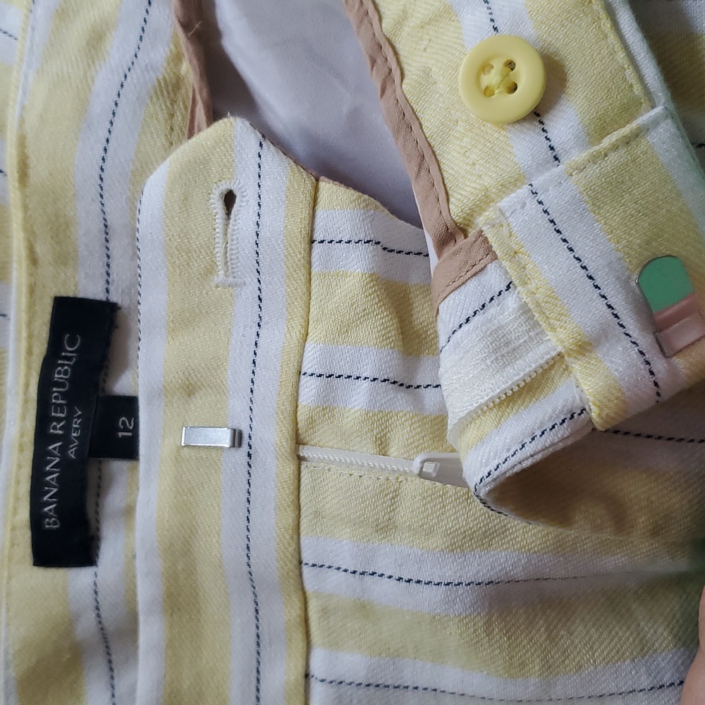 Banana Republic Linen Avery Striped Pants Trousers  Yellow White 12